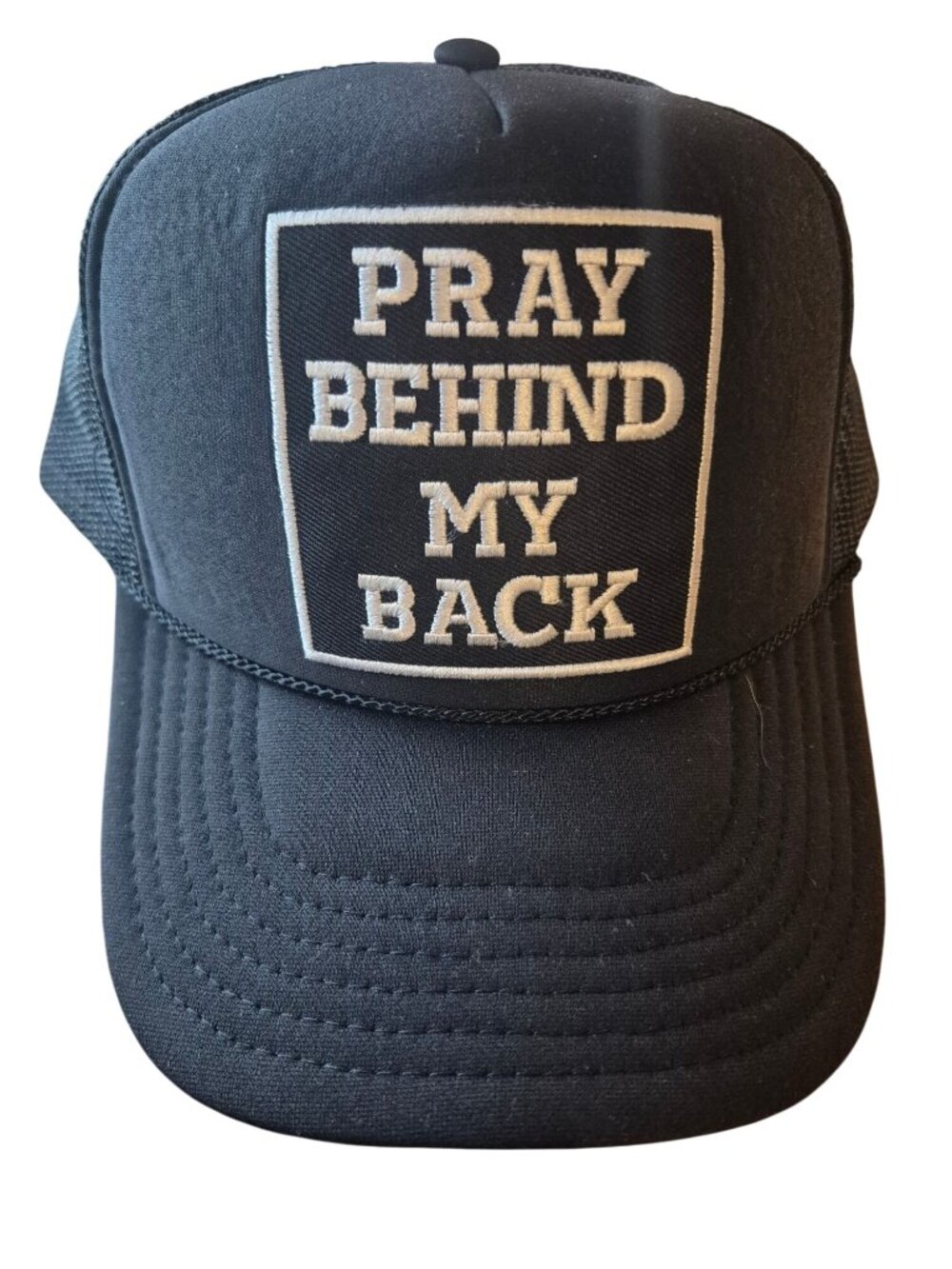Pray Behind My Back Black Mesh Trucker Hat